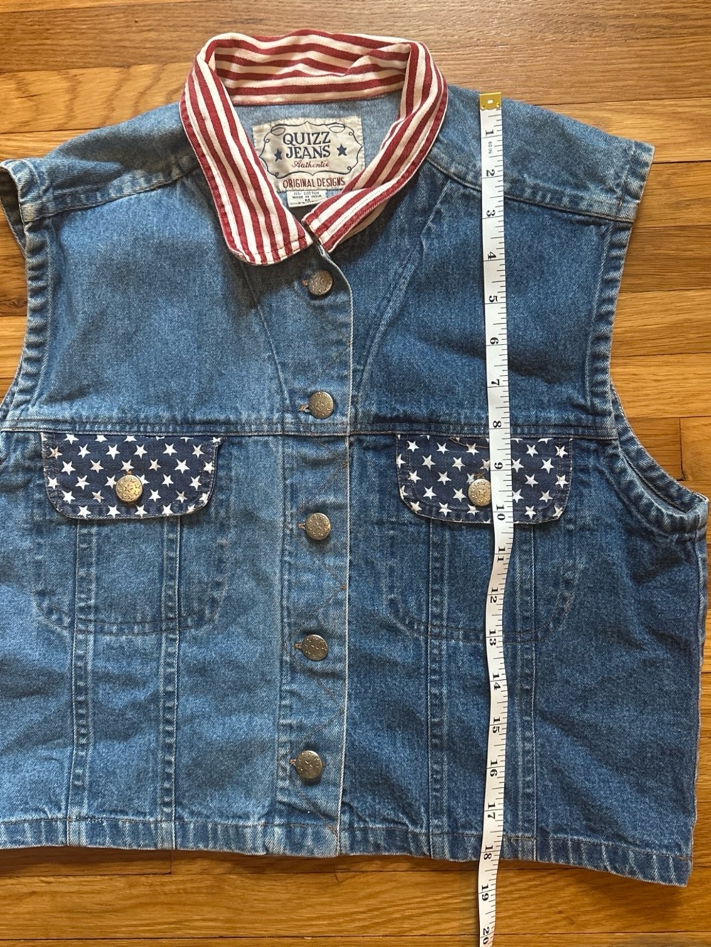 Blue Denim Vest with American flag deets - Picture 3 of 5
